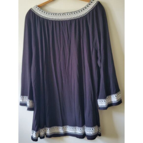 INC International Concepts Black & White Embroidered Long Sleeve Tunic 2X - Picture 2 of 8